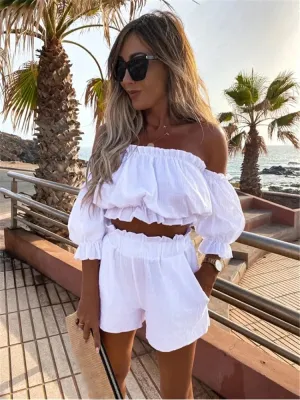 Women's Casual Summer Suit with Lantern Sleeves