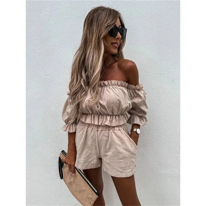 Women's Casual Summer Suit with Lantern Sleeves