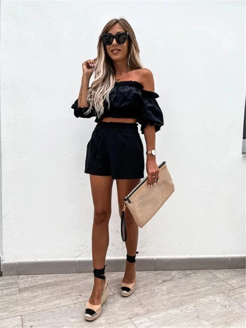 Women's Casual Summer Suit with Lantern Sleeves