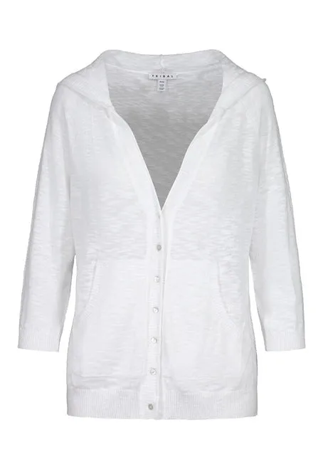 Women's Tribal | Hooded Cotton Blend Sweater Cardigan | White