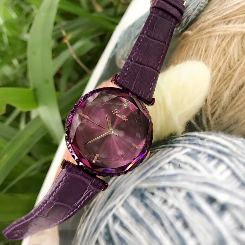 Women's Watch Blue Diamond Large Dial Casual Leather Strap Women's clothing  watch