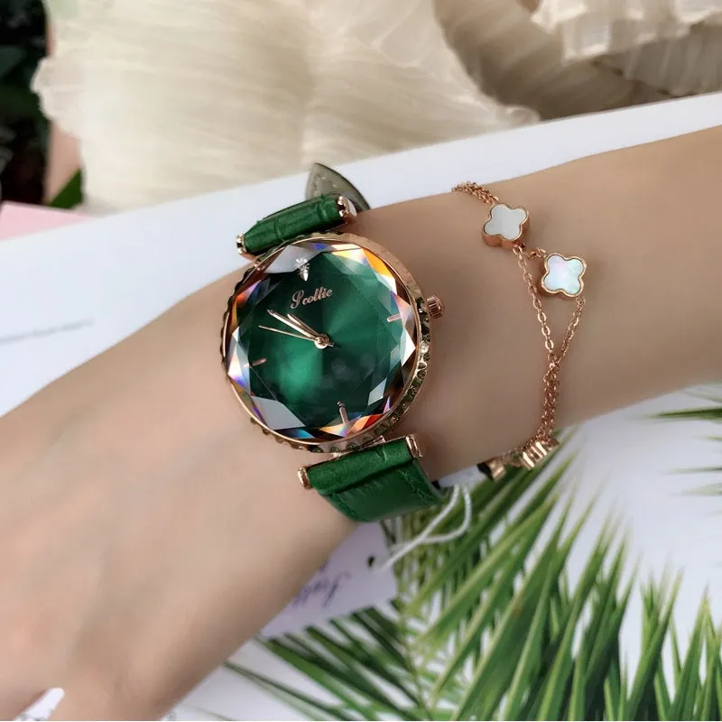 Women's Watch Blue Diamond Large Dial Casual Leather Strap Women's clothing  watch