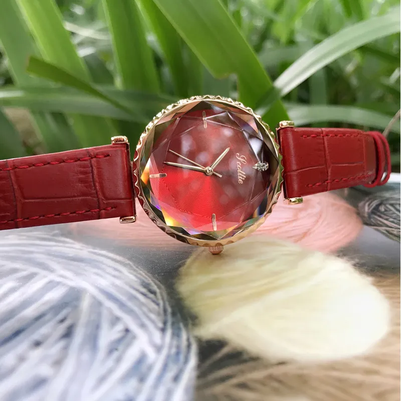 Women's Watch Blue Diamond Large Dial Casual Leather Strap Women's clothing  watch