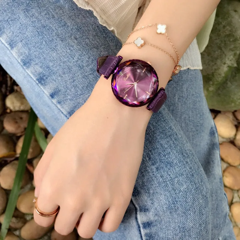 Women's Watch Blue Diamond Large Dial Casual Leather Strap Women's clothing  watch