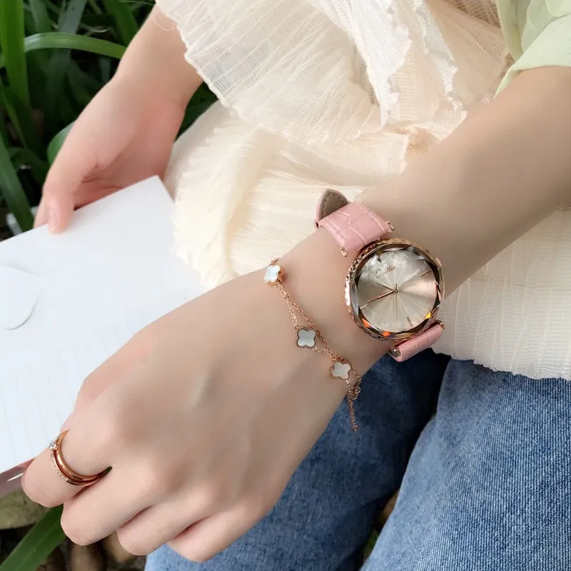 Women's Watch Blue Diamond Large Dial Casual Leather Strap Women's clothing  watch