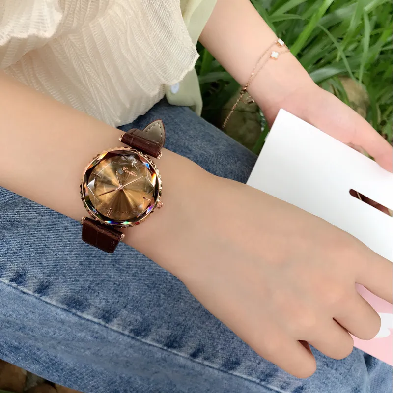 Women's Watch Blue Diamond Large Dial Casual Leather Strap Women's clothing  watch