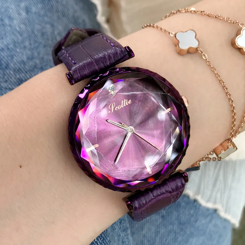 Women's Watch Blue Diamond Large Dial Casual Leather Strap Women's clothing  watch
