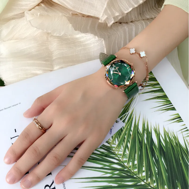 Women's Watch Blue Diamond Large Dial Casual Leather Strap Women's clothing  watch