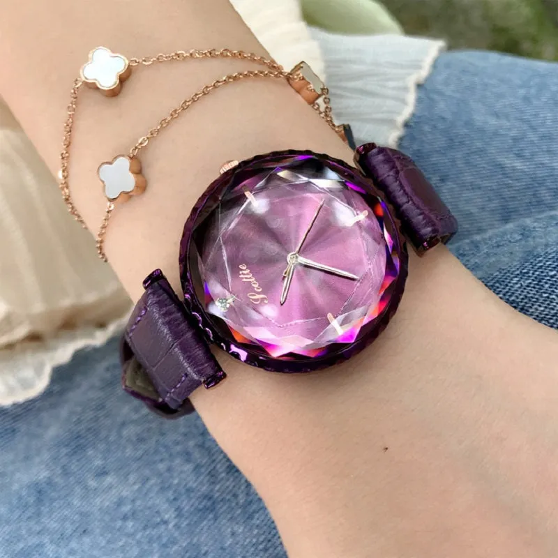 Women's Watch Blue Diamond Large Dial Casual Leather Strap Women's clothing  watch