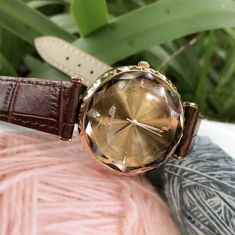 Women's Watch Blue Diamond Large Dial Casual Leather Strap Women's clothing  watch