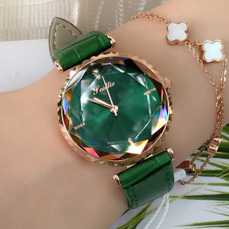 Women's Watch Blue Diamond Large Dial Casual Leather Strap Women's clothing  watch