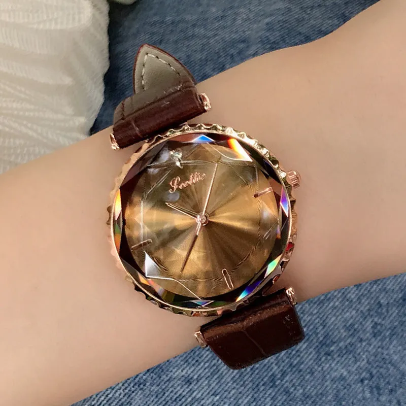 Women's Watch Blue Diamond Large Dial Casual Leather Strap Women's clothing  watch