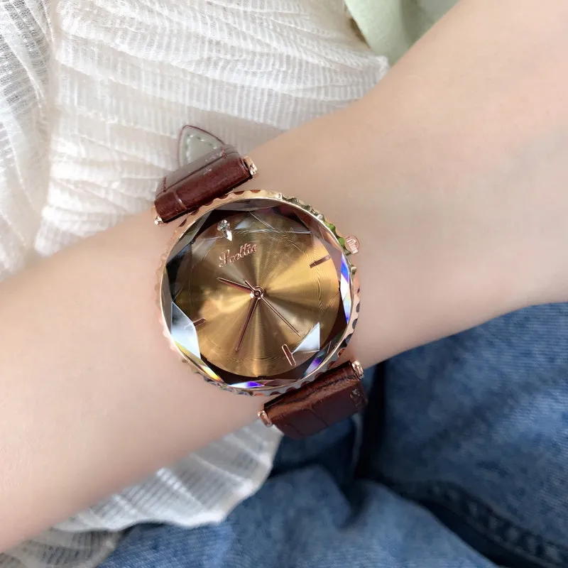 Women's Watch Blue Diamond Large Dial Casual Leather Strap Women's clothing  watch