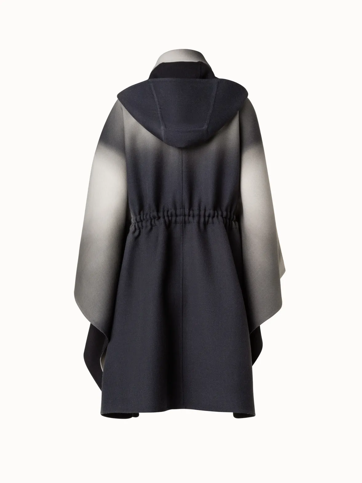 Wool Cape with Detachable Hood and Shadow Print