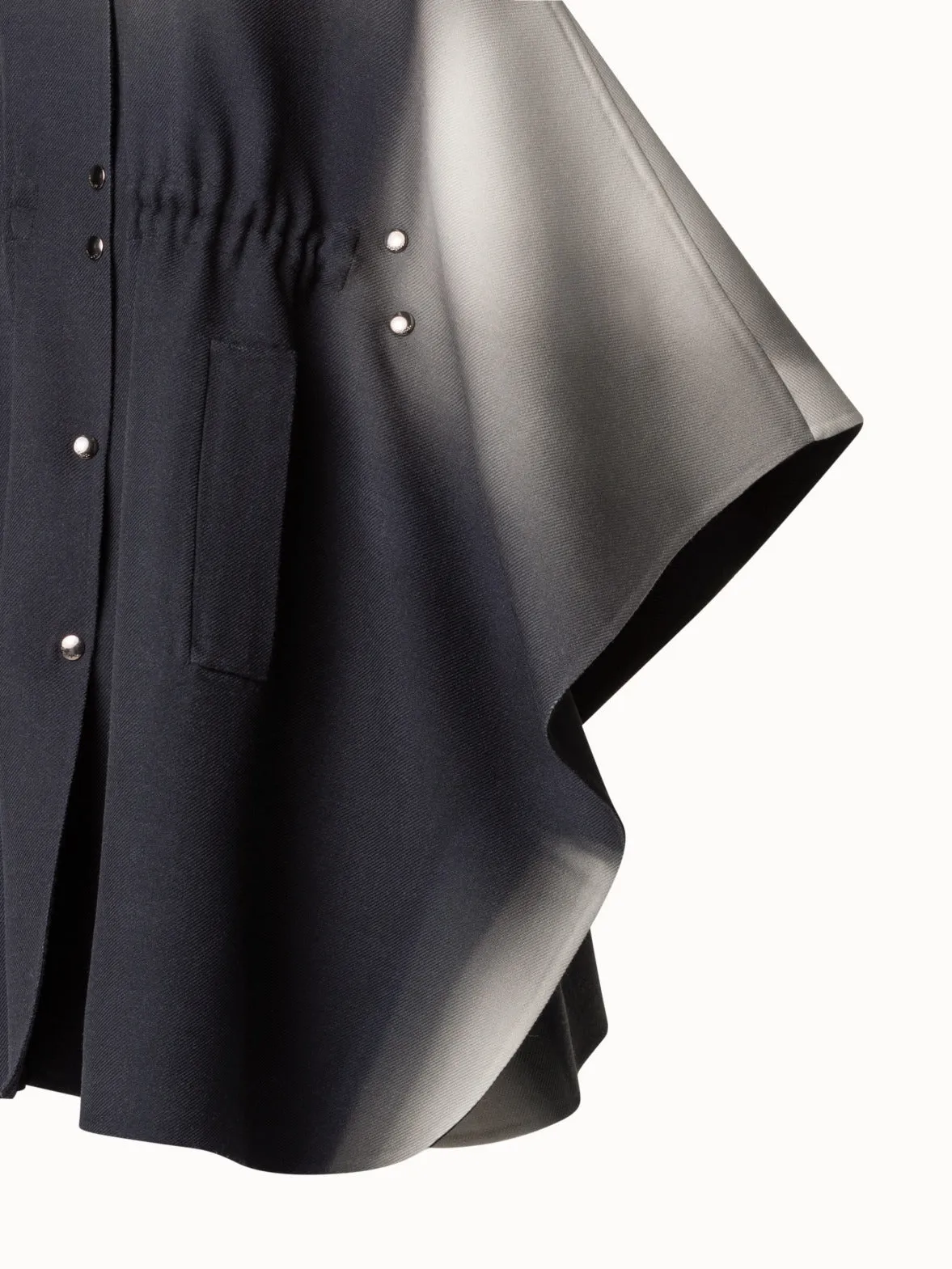Wool Cape with Detachable Hood and Shadow Print