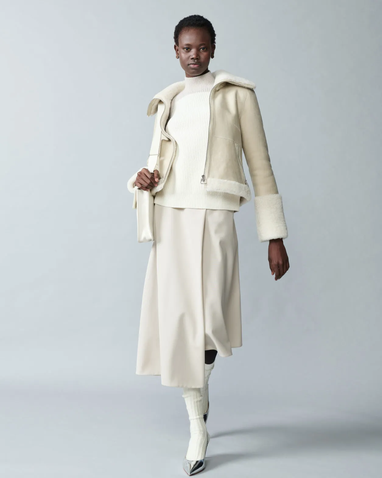 Wool Gabardine Asymmetrical Midi Skirt