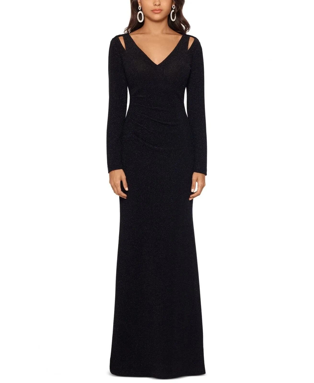 X by Xscape Women's Glitter Cutout Shoulder Gown Black 12