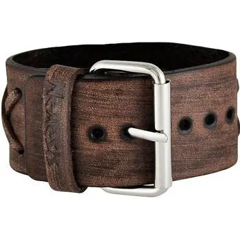 X Distressed Dark Brown Leather Ladies Cuff