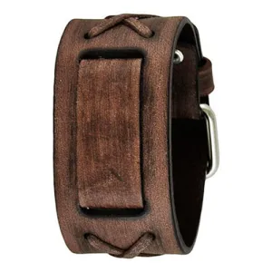 X Distressed Dark Brown Leather Ladies Cuff