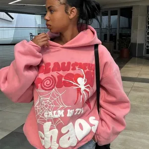 Y2K Pink Hoodie: Harajuku Graphic Oversized Sweatshirt for Women
