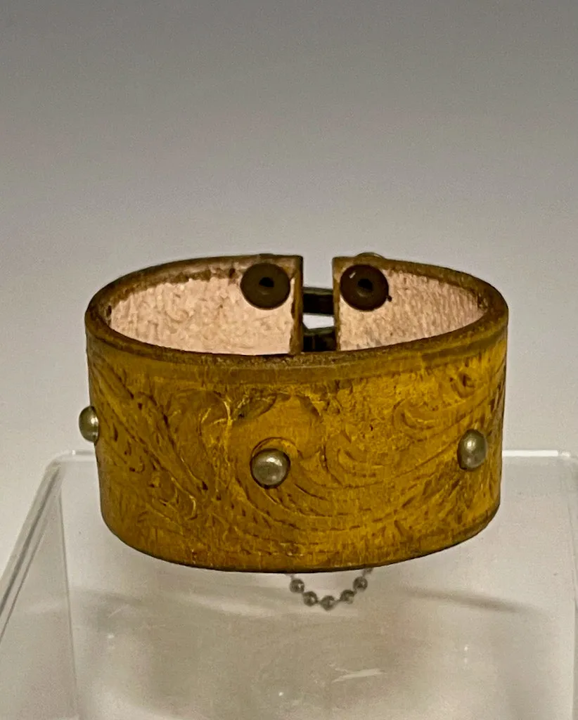 YELLOW DISTRESSED Leather Cuff with Brass Closure MMC16