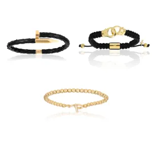 Yellow Gold and Black Bracelets Gift Idea for him