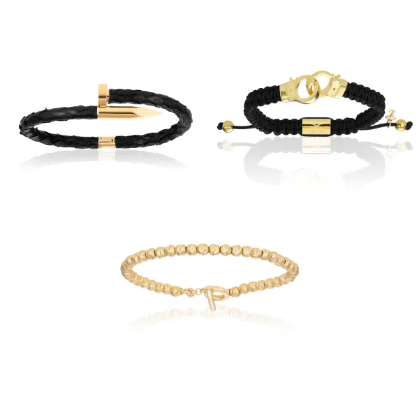 Yellow Gold and Black Bracelets Gift Idea for him