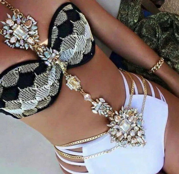 ZA Long Body Chain DIY Handmade Luxury Blue Red Gem Fashion Crystal Necklace Pendant Set Statement Summer Vacation