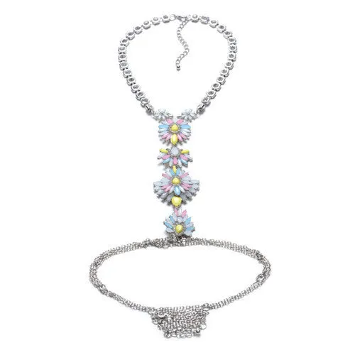ZA Long Body Chain DIY Handmade Luxury Blue Red Gem Fashion Crystal Necklace Pendant Set Statement Summer Vacation