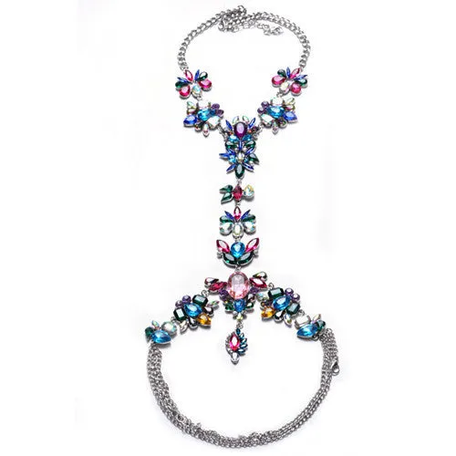 ZA Long Body Chain DIY Handmade Luxury Blue Red Gem Fashion Crystal Necklace Pendant Set Statement Summer Vacation