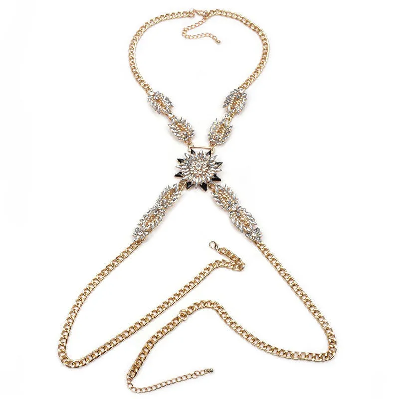 ZA Long Body Chain DIY Handmade Luxury Blue Red Gem Fashion Crystal Necklace Pendant Set Statement Summer Vacation