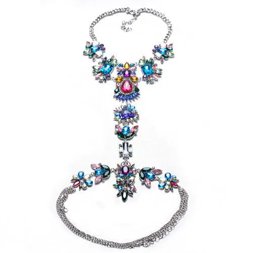 ZA Long Body Chain DIY Handmade Luxury Blue Red Gem Fashion Crystal Necklace Pendant Set Statement Summer Vacation