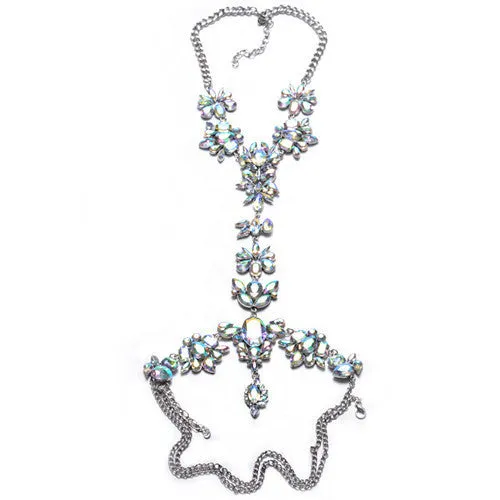ZA Long Body Chain DIY Handmade Luxury Blue Red Gem Fashion Crystal Necklace Pendant Set Statement Summer Vacation