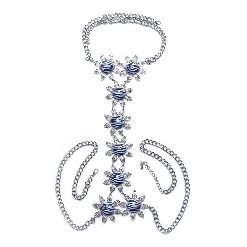 ZA Long Body Chain DIY Handmade Luxury Blue Red Gem Fashion Crystal Necklace Pendant Set Statement Summer Vacation