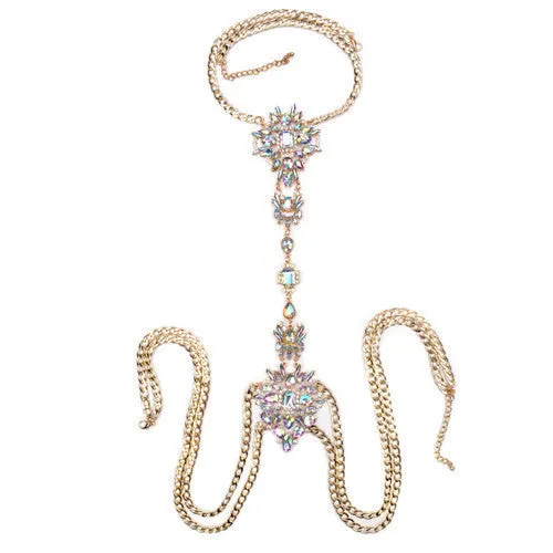 ZA Long Body Chain DIY Handmade Luxury Blue Red Gem Fashion Crystal Necklace Pendant Set Statement Summer Vacation