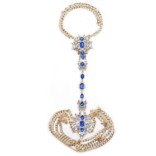 ZA Long Body Chain DIY Handmade Luxury Blue Red Gem Fashion Crystal Necklace Pendant Set Statement Summer Vacation