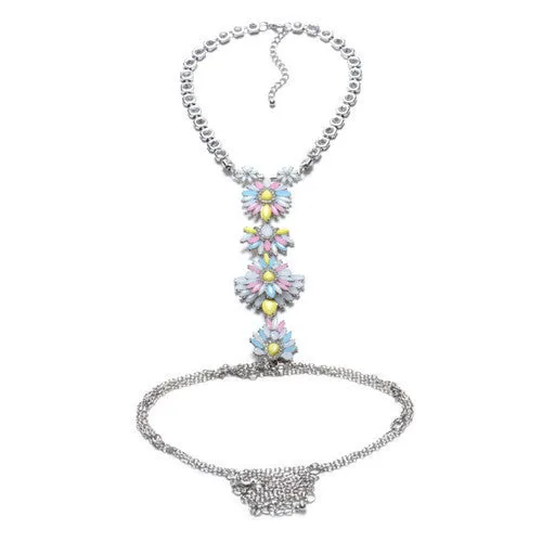 ZA Long Body Chain DIY Handmade Luxury Blue Red Gem Fashion Crystal Necklace Pendant Set Statement Vacation