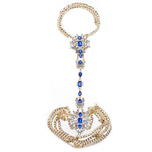 ZA Long Body Chain DIY Handmade Luxury Blue Red Gem Fashion Crystal Necklace Pendant Set Statement Vacation