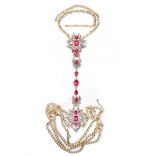ZA Long Body Chain DIY Handmade Luxury Blue Red Gem Fashion Crystal Necklace Pendant Set Statement Vacation