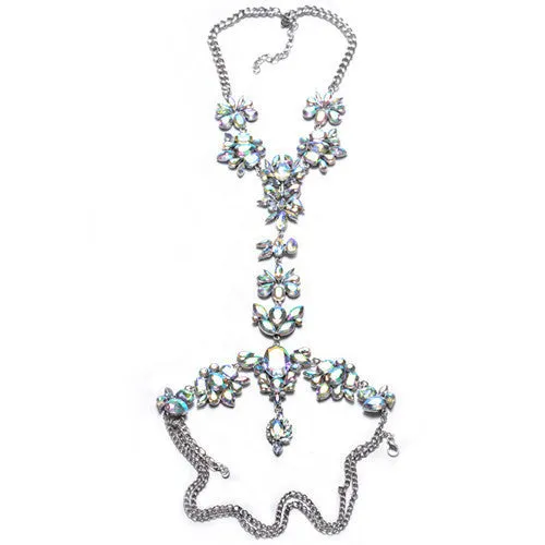 ZA Long Body Chain DIY Handmade Luxury Blue Red Gem Fashion Crystal Necklace Pendant Set Statement Vacation
