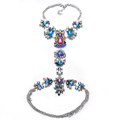 ZA Long Body Chain DIY Handmade Luxury Blue Red Gem Fashion Crystal Necklace Pendant Set Statement Vacation