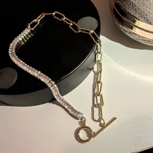 Zircon Crystal Geometric Choker Necklace with Rhinestones