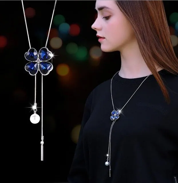 Zircon Snowflake Long women Necklace Sweater Chain