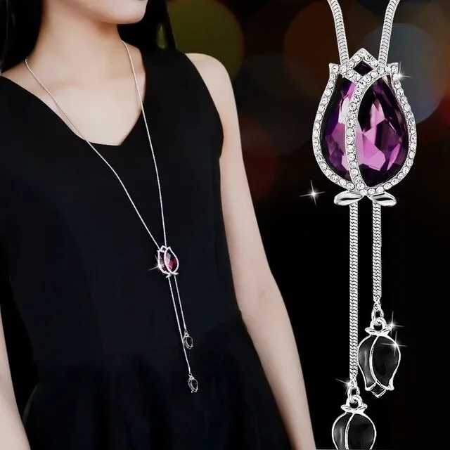 Zircon Snowflake Long women Necklace Sweater Chain