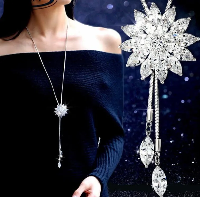Zircon Snowflake Long women Necklace Sweater Chain