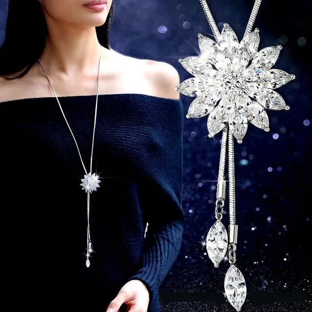 Zircon Snowflake Long women Necklace Sweater Chain