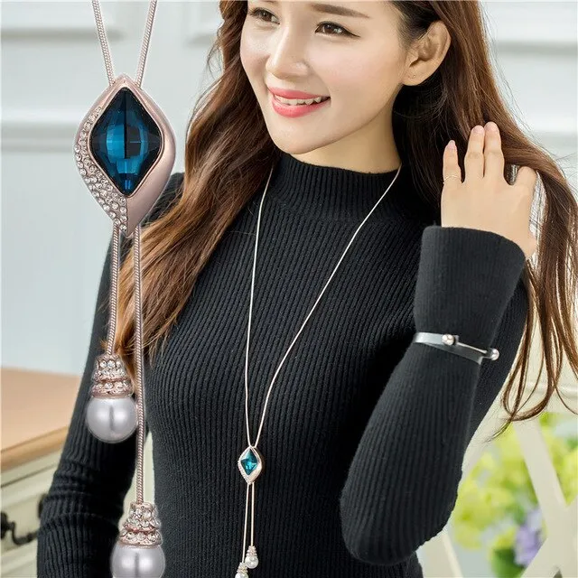 Zircon Snowflake Long women Necklace Sweater Chain