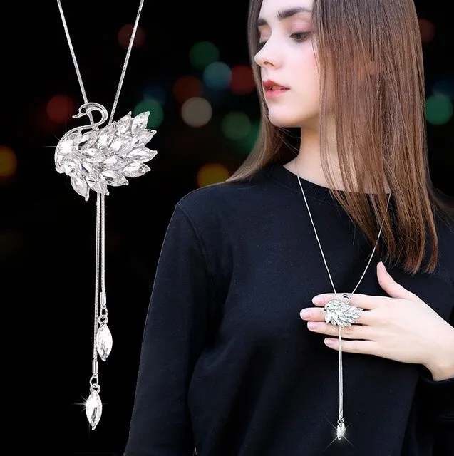 Zircon Snowflake Long women Necklace Sweater Chain