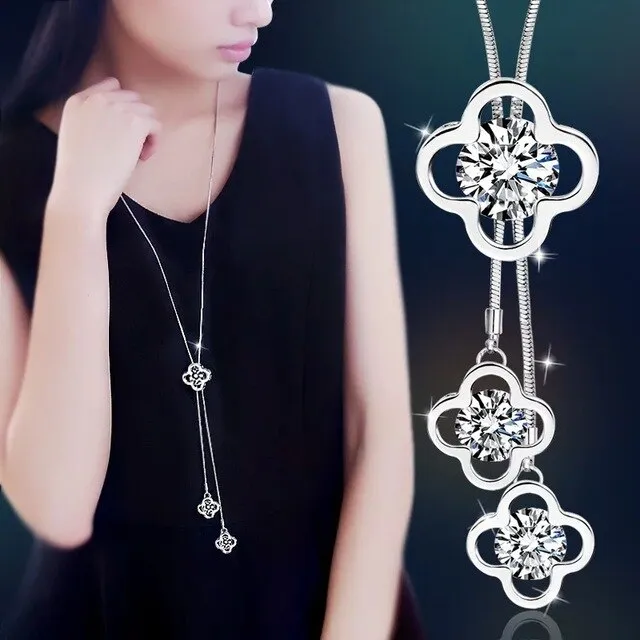 Zircon Snowflake Long women Necklace Sweater Chain