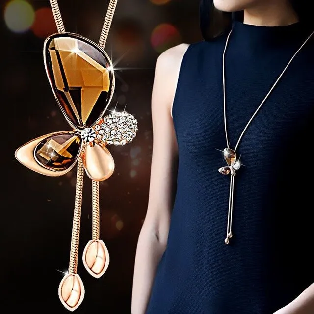 Zircon Snowflake Long women Necklace Sweater Chain